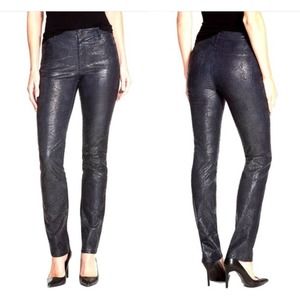 Lafayette 148 New York Navy Coated Metallic Snake Embossed Straight Jeans - 14
